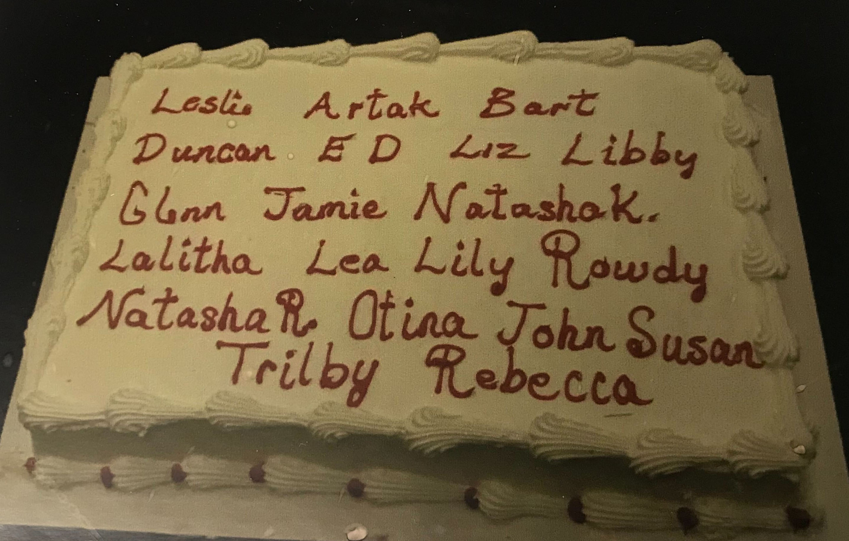 Cake with names written in frosting