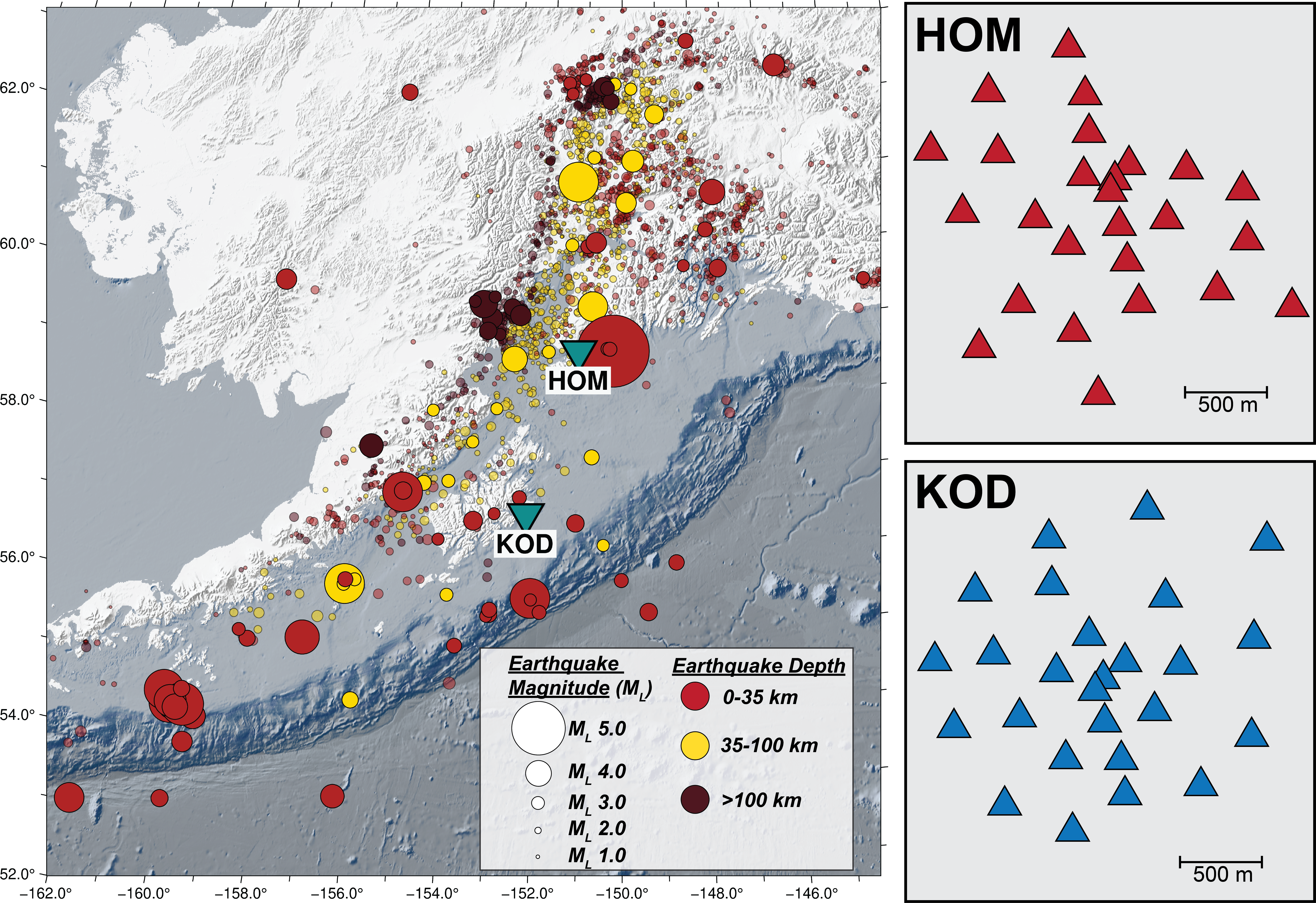 earthquakes, nodal arrays in Homer and Kodiak