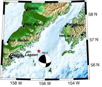 Focal mechanism for earthquake east of Chignik Lagoon.