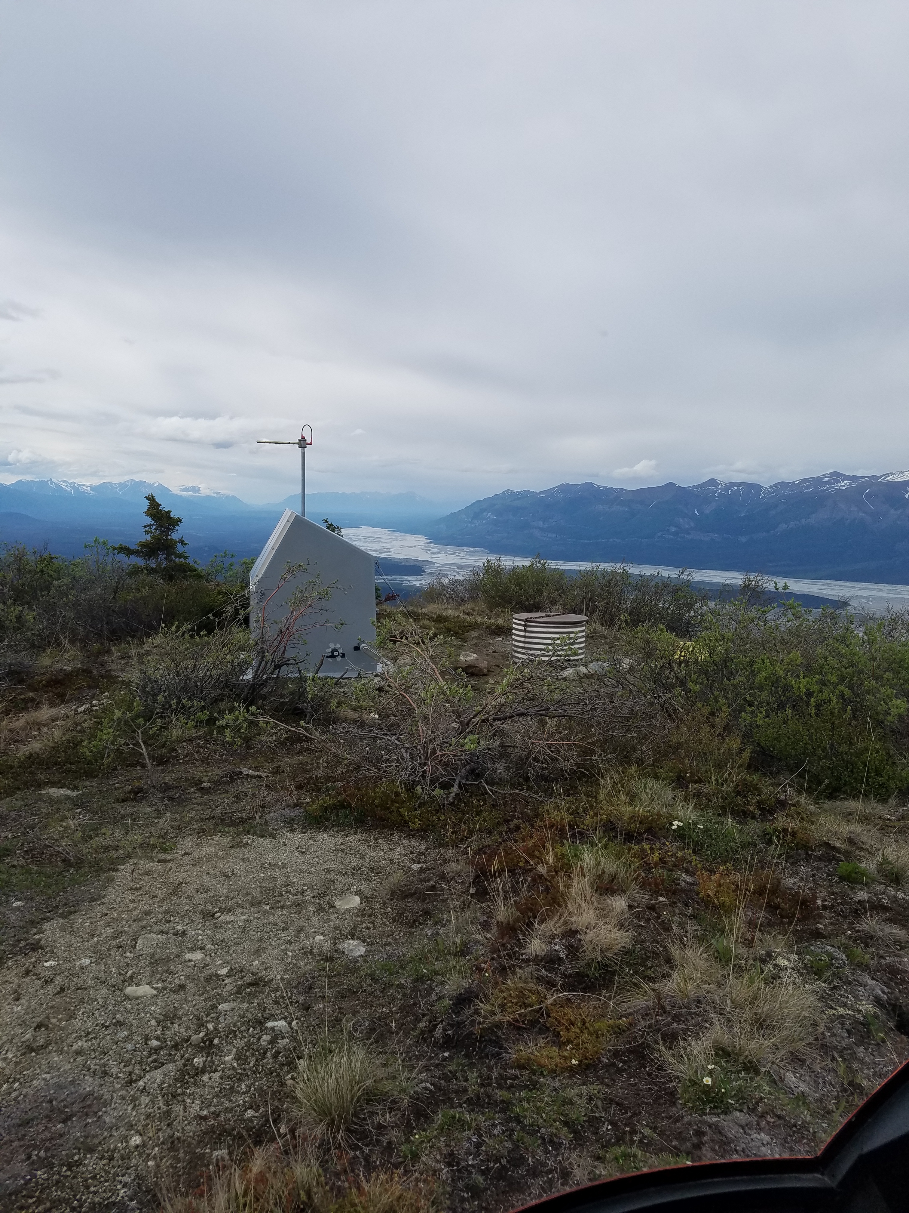 The seismic station (BAL) on Baldy Mountain overlooks the Chitina River near McCarthy, Alaska