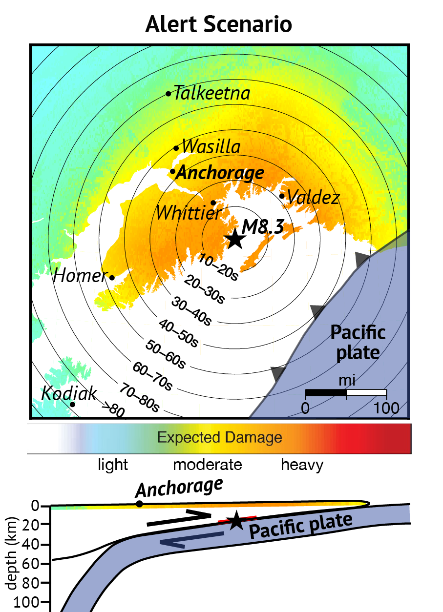 Scenario map showing possible warning times. 