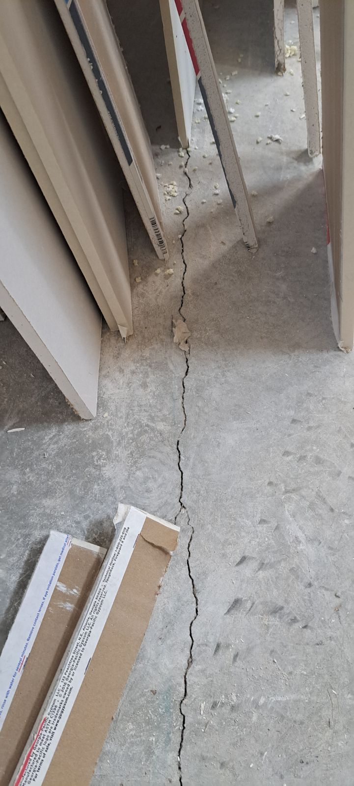 Long crack in concrete floor.