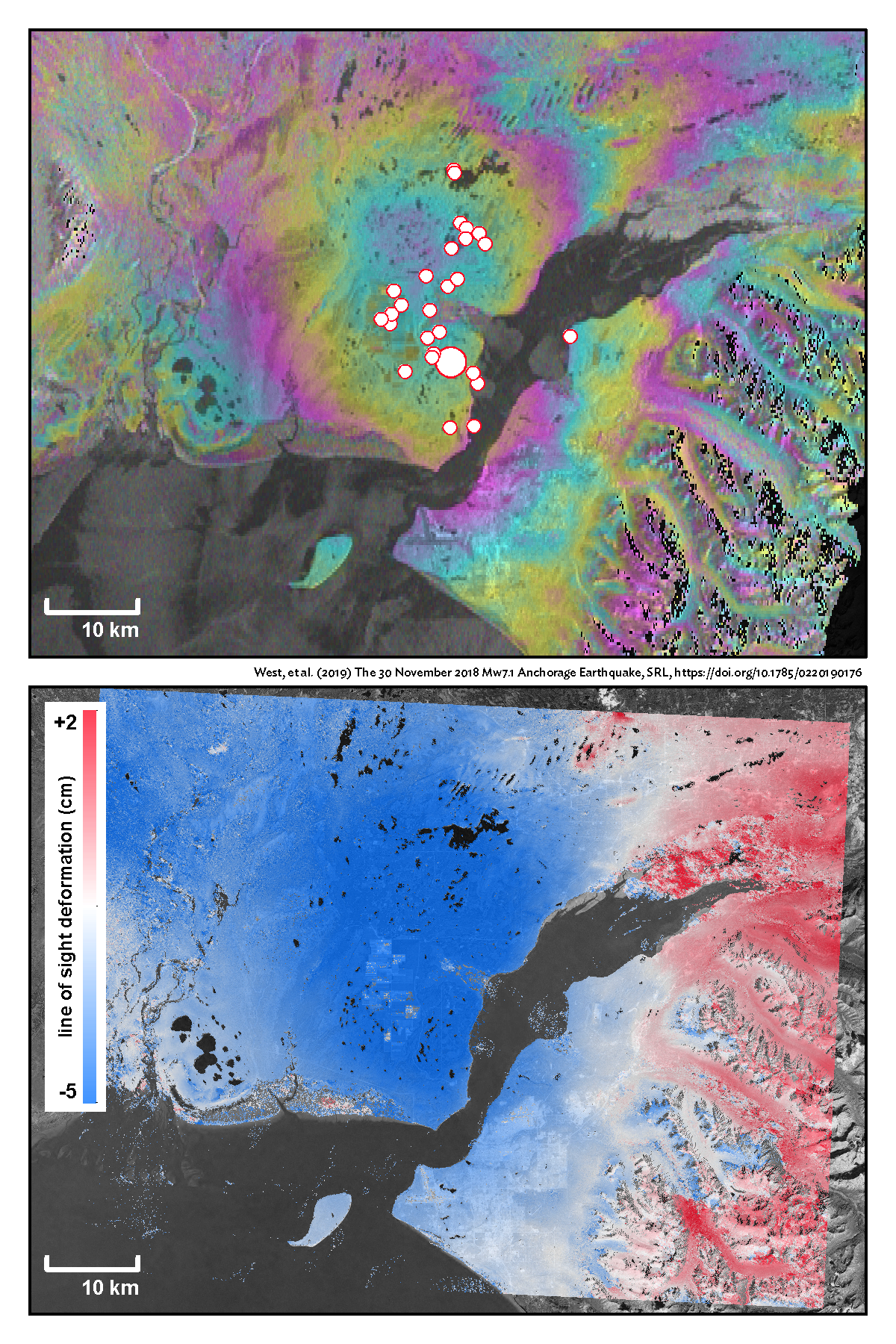 Interferometry map and ground deformation map.