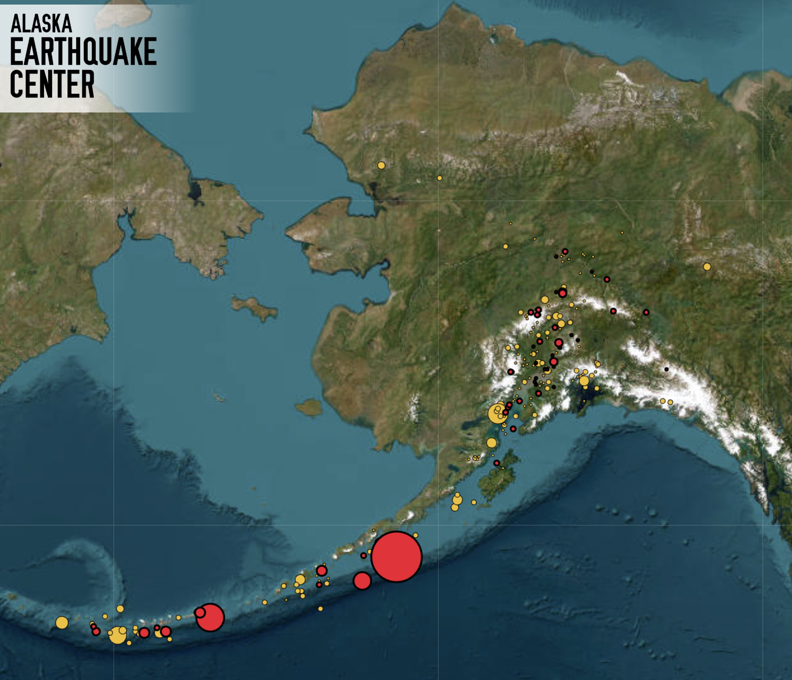 Alaska map with large circle showing the location of the magnitude 7.3 earthquake.