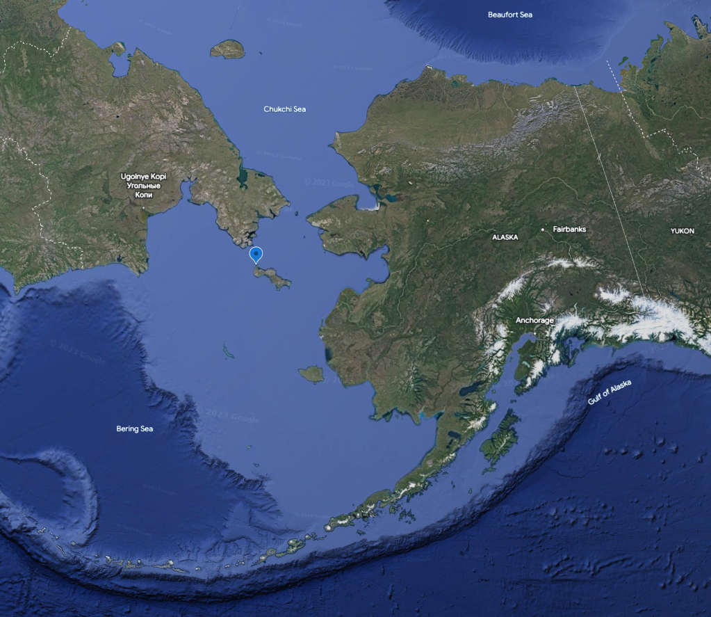 Google Earth map showing the location of Gambell in Alaska. 