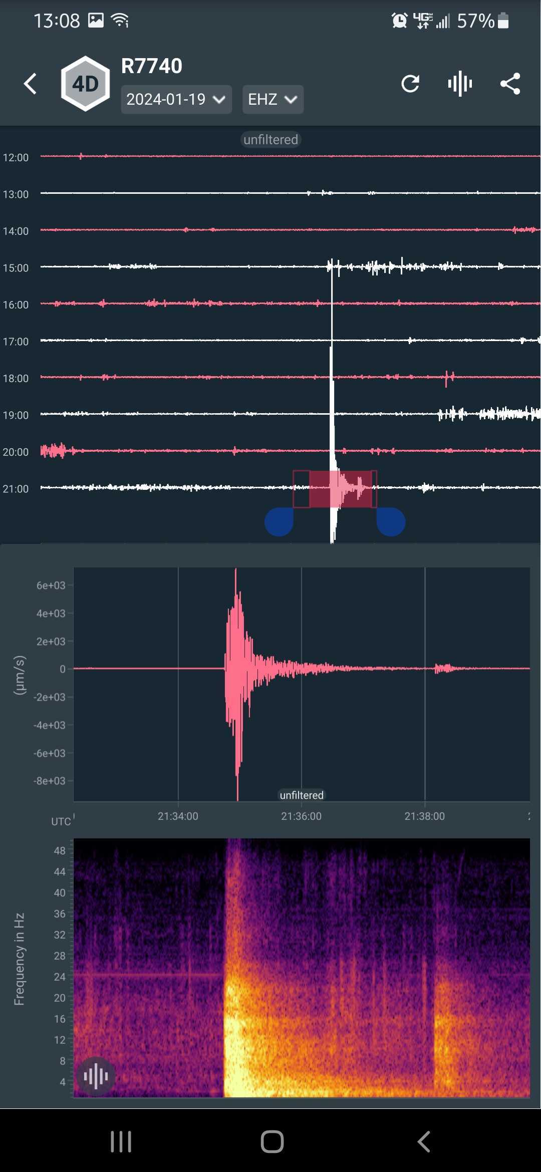 Small seismometer shows the strong shaking in Fairbanks.