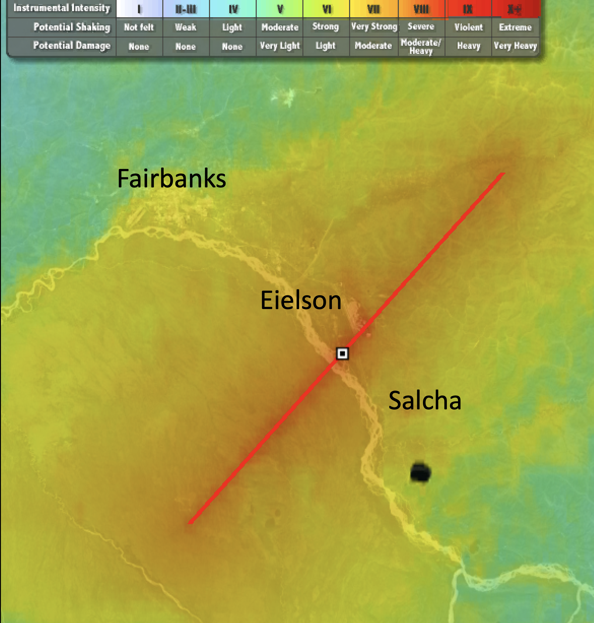 Shaking intensity of the 1937 M7 Salcha earthquake
