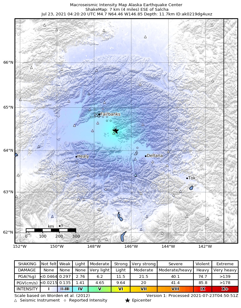  Shaking intensity of the 2021 Salcha earthquake